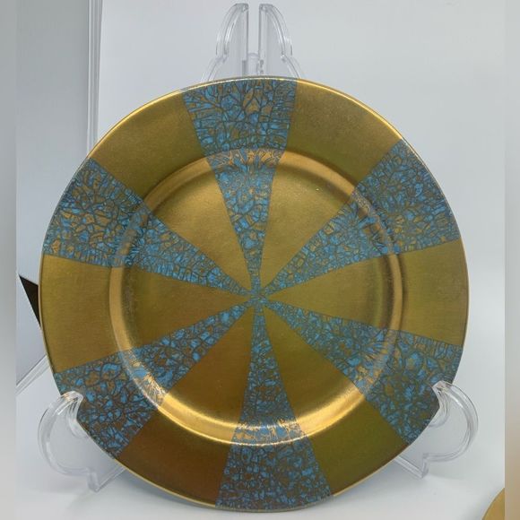Michael Wainwright Sandra Baccus Gold/Turquoise Salad Plates - Picture 2 of 10